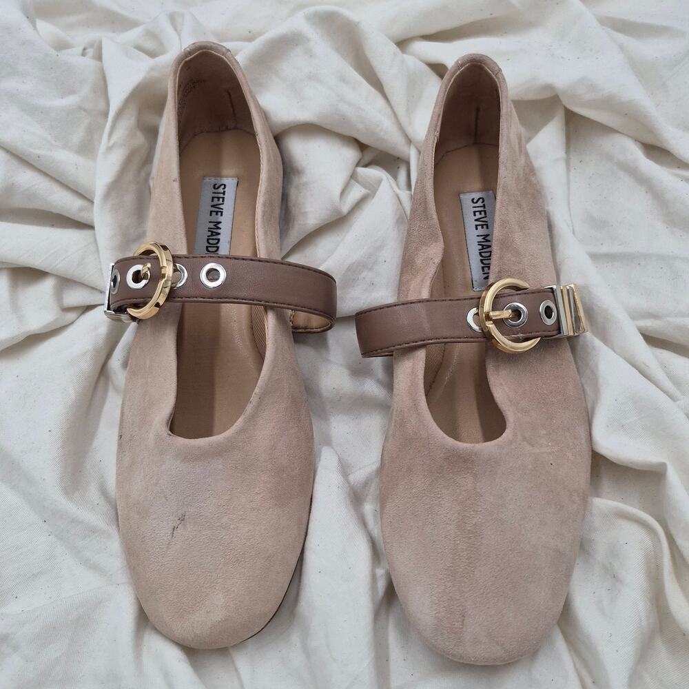 Steve Madden Lucia Mary Jane Ballet Flat taupe suede buckled strap Women sz 6.5
